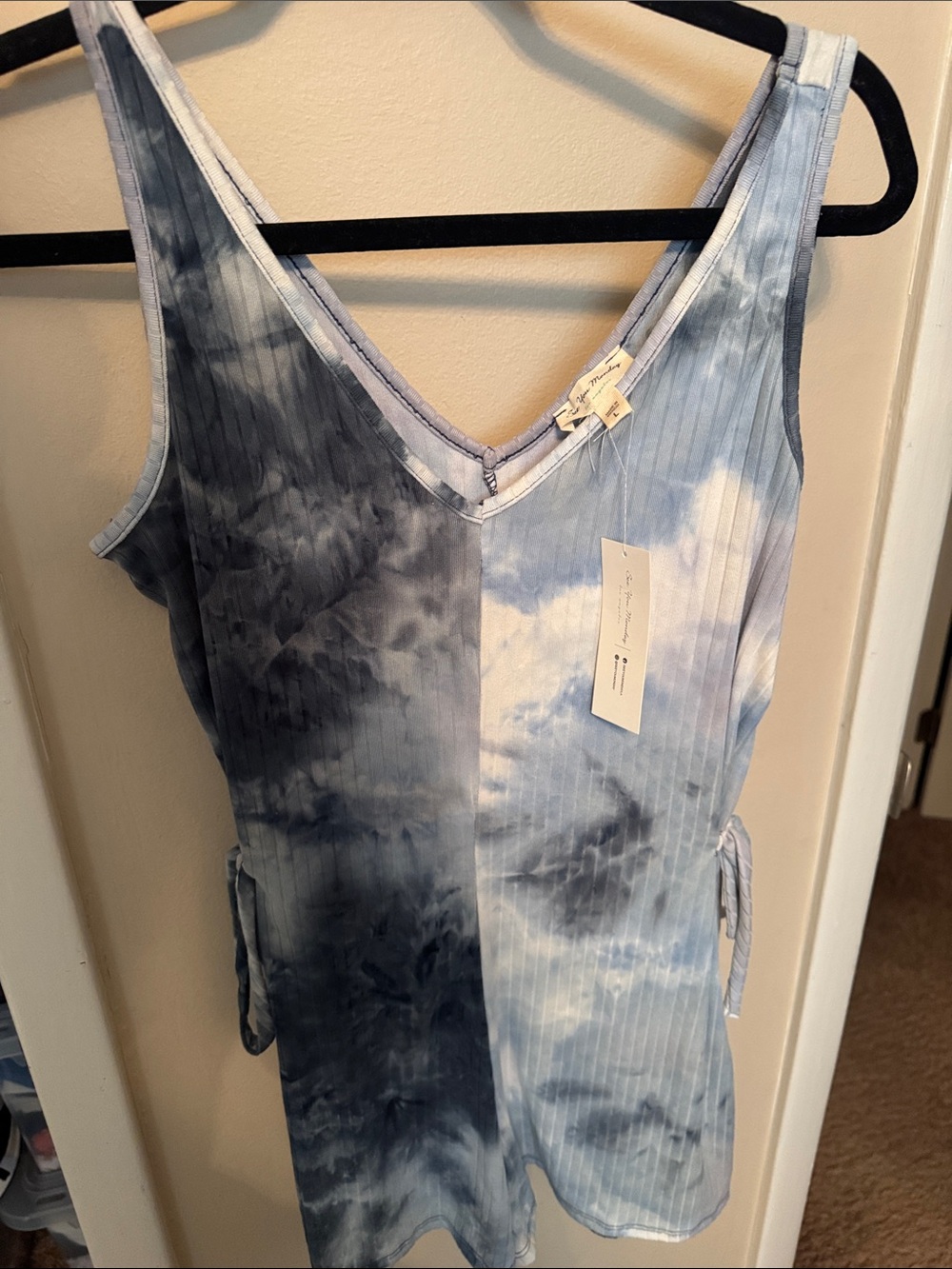 Womens Tie-Dye Blue V-Neck romper